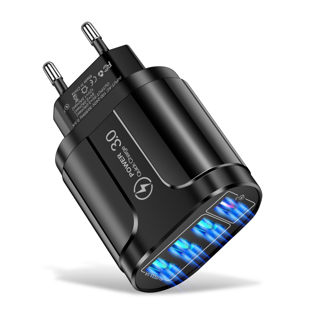 WT208 48W USB Charger Fast Charge QC 3.0 Wall Charging For iPhone 12 11 Samsung Xiaomi Mobile 4 Port EU US Plug Adapter Travel