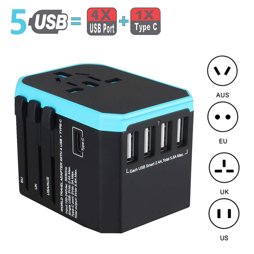 WT210 2000W Universal Converter Travel Charger Power Adapter With USB Ports 5.6A Smart Phone Fast Charging Worldwide Conversion Plug