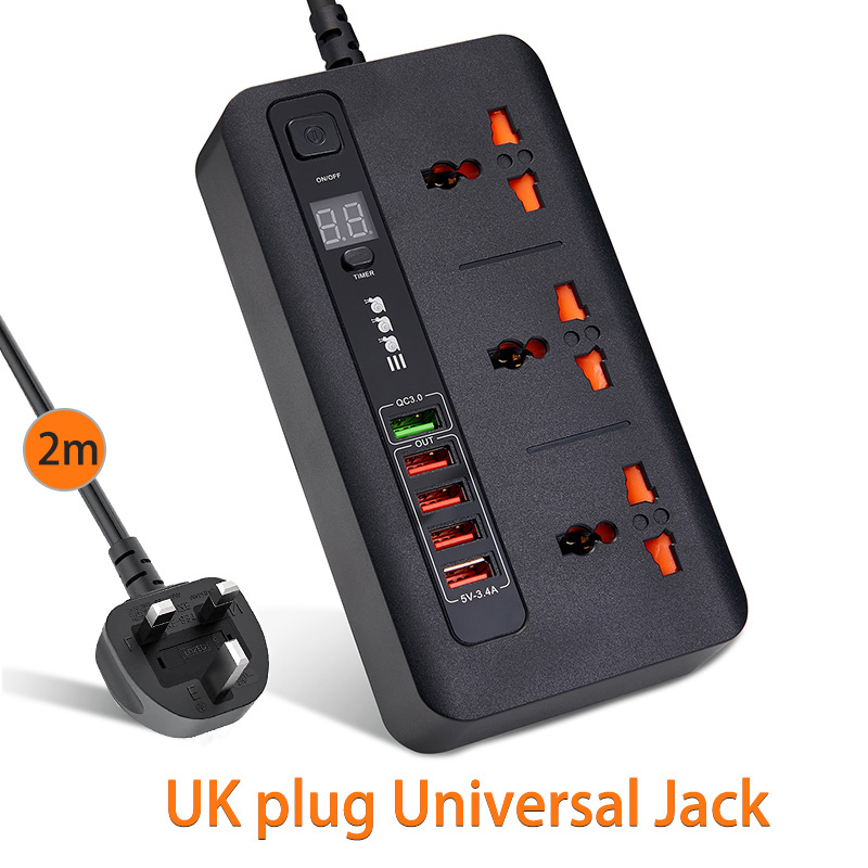 WT215 New High-Power Universal Electrical Socket 3 AC Jack 5 USB Smart Power Strip Timer Socket QC3.0 Fast Charge with Surge Protector