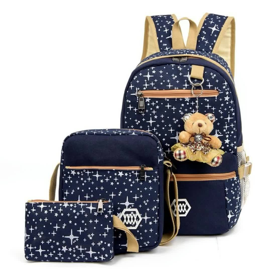 WT235 3pcs/set School Bags For Girls Women Backpack School Bags Star Printing Backpack Schoolbag Women Travel Bag Rucksacks