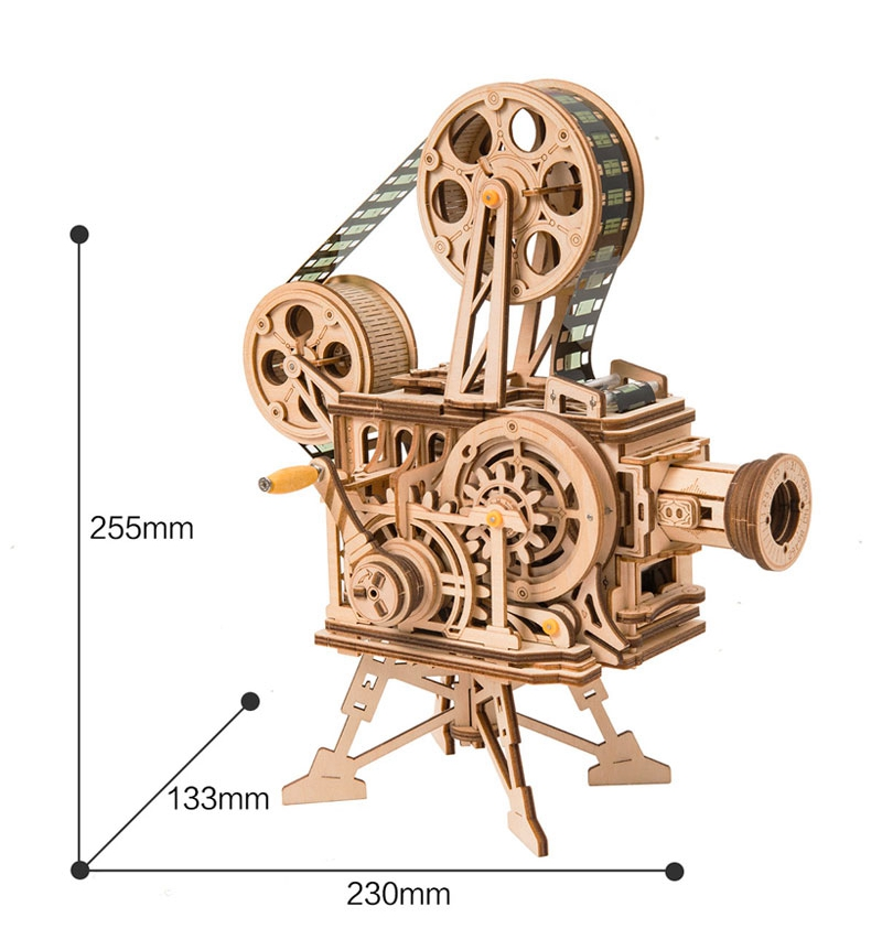 WT238 Diy 3D Hand Crank Film Projector Wooden Model Building Kits Assembly Vitascope Toy Gift for Children Adult