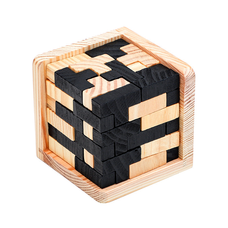 WT241 Creative 3D Wooden Cube Puzzle Ming Luban Interlocking Educational Toys For Children Kids Brain Teaser Early Learning Toy Gift