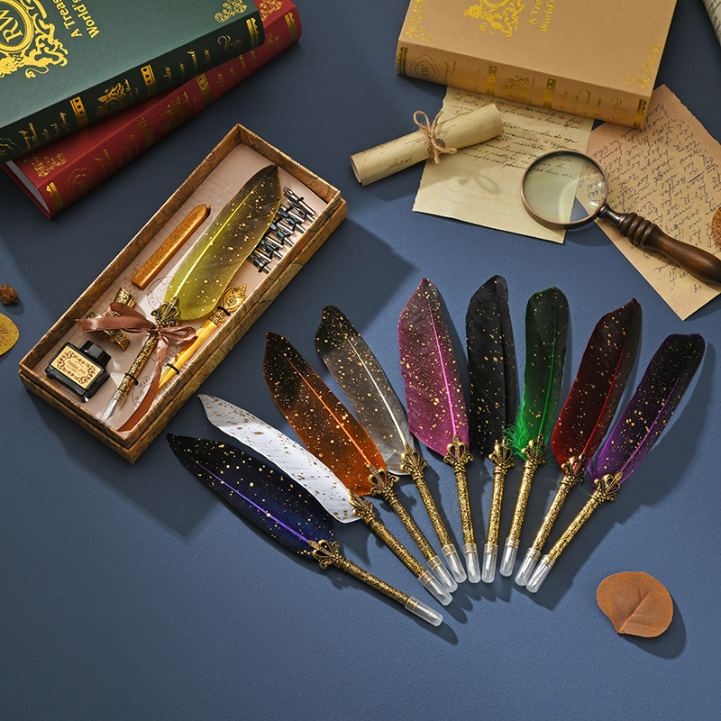 WTY001 Vintage British feather dipped pen in water