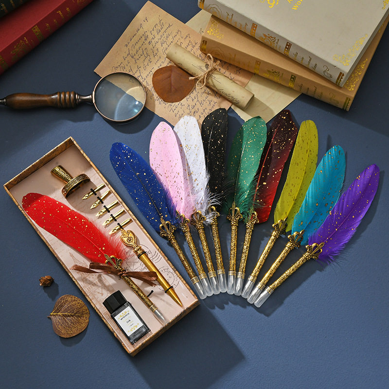 WTY002 Vintage British feather dipped pen in water