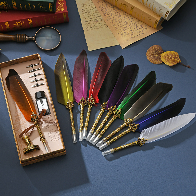 WTY003 Vintage British feather dipped pen in water