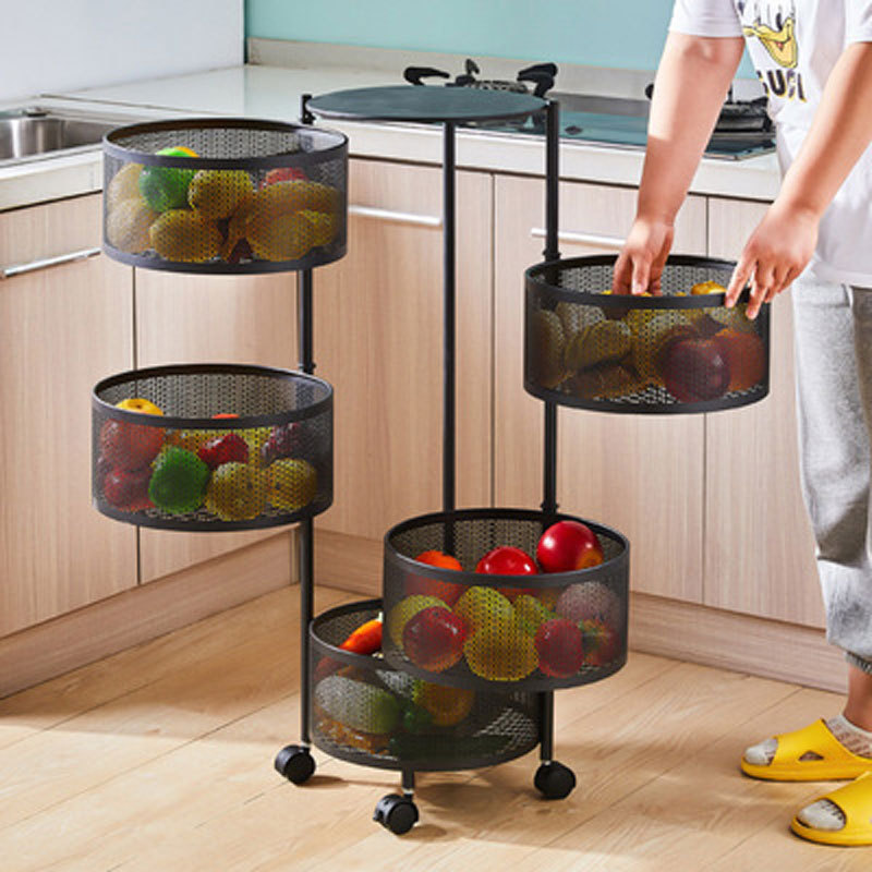 WTZ006 Multifunctional movable rotating circular fruit and vegetable basket holder