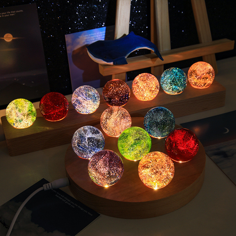 WT257 Vintage glowing crystal ball table ornament with colorful glass beads